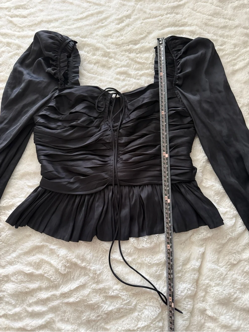 Ulla Johnson Black Ruched Peplum Blouse Puff Sleeve Silk Blend Top S
